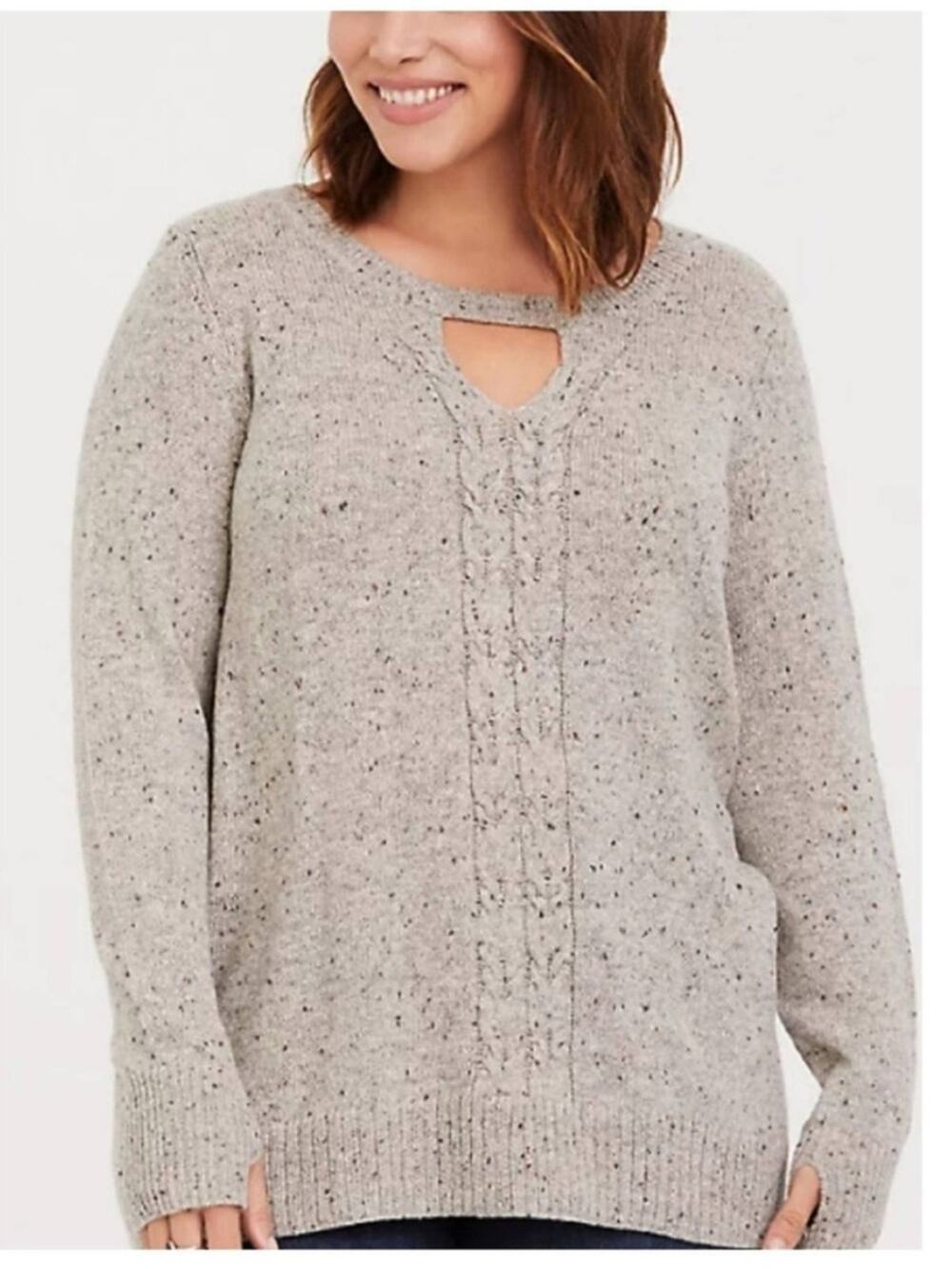 NEW Torrid Oatmeal Cable Knit Cutout Tunic Sweater - Size 3